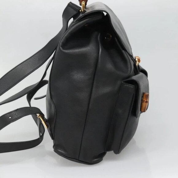GUCCI Bamboo Backpack Leather Black Gold main image 13